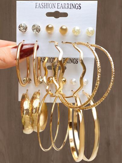 أقراط مزينة مع 12زوج من البلوري واللؤلؤ الصناعي