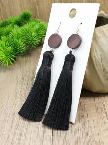 Tassel Drop Earrings - Black - View 4