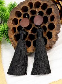 Tassel Drop Earrings - Black - View 5
