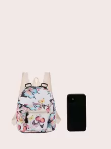 迷你时尚满版蝴蝶图案休闲动物图案尼龙女士迷你背包，学生书包书包，返校背包，学校书包，大背包，大容量，便携，适合少女女大学生，非常适合返校、开学第一天、大学、中学、高中，时尚蝴蝶包 - 彩色 - 查看 3