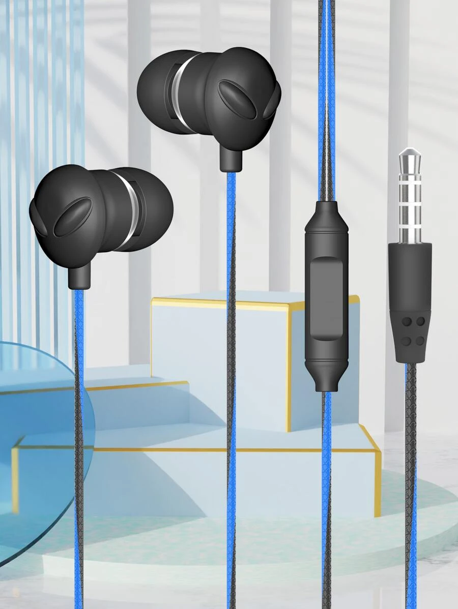 1pc Two Tone Wired In-ear Headphone - Black - View 1