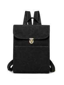 Push Lock Flap Backpack - Black - View 4