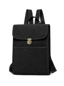 Push Lock Flap Backpack - Black - View 2