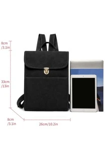 Push Lock Flap Backpack - Black - View 3