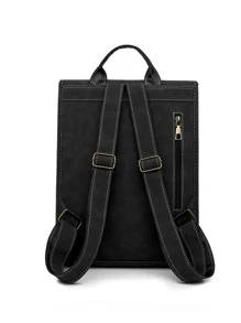 Push Lock Flap Backpack - Black - View 5