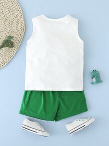 小男童字母和恐龍印花背心上衣和短褲