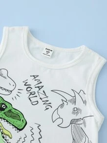 小男童字母和恐龍印花背心上衣和短褲