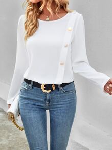 Chiquease Button Detail Blouse - White - View 5