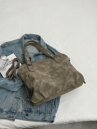 Lightweight,Business Casual Tie Dye Studded Decor Shoulder Tote Bag For Teen Girls Women College Students,Rookies & White-Collar Workers Perfect For Office,College,Work ,Business,Commute,Outdoors, Travel, Outings Vintage Large Capacity Tote Bag Simple Satchel Bag Portable Bag For Travel Work, Fashionable Tote Bag With Zipper