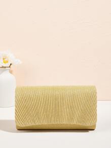 迷你褶邊拼塊翻蓋鏈條金屬亮絲方包 - 金色 - 查看 7