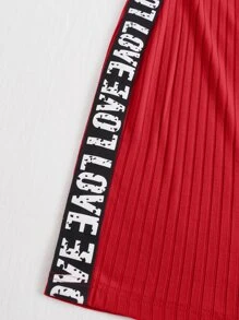 SHEIN EZwear Contrast Letter Tape Side Dress - Red - View 3