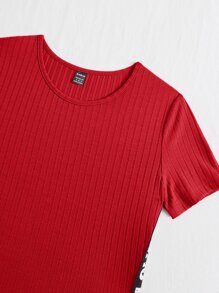 SHEIN EZwear Contrast Letter Tape Side Dress - Red - View 5