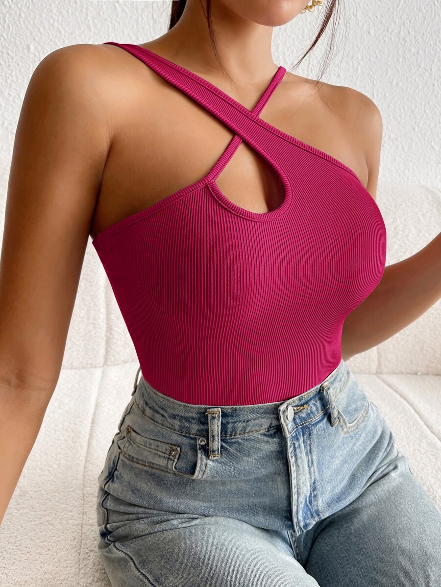 SHEIN Privé Top con cruce delantero - Rosa Fucsia - Ver 1