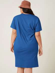 SHEIN BASICS Plus Size Solid Split Hem Dress - Blue - View 2