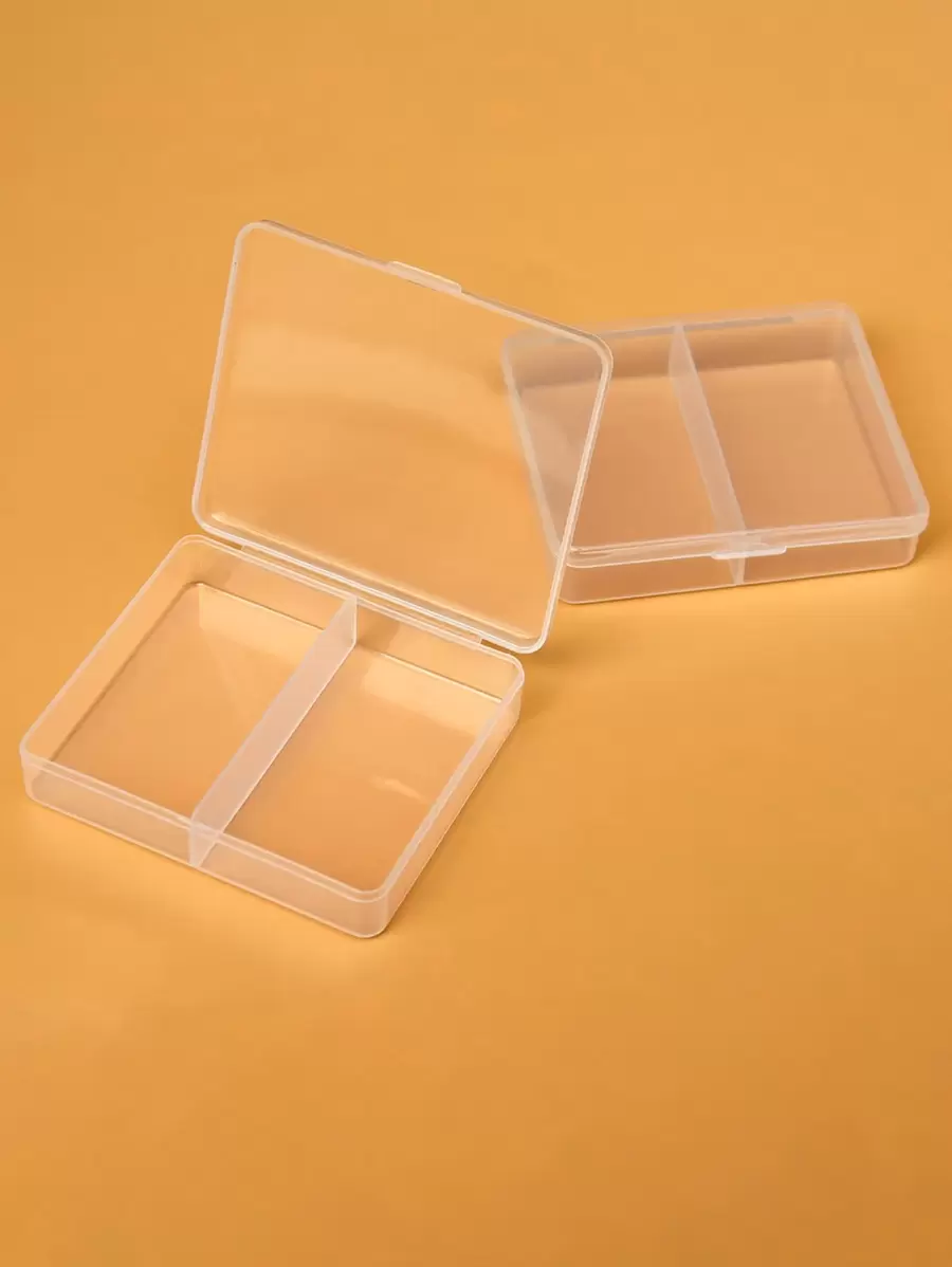 1pc Plastic Storage Box Clear 2 Grids Storage Box