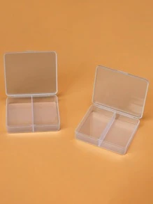 1pc Plastic Storage Box Clear 2 Grids Storage Box