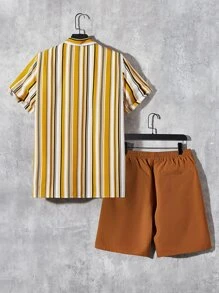 Manfinity NXTstreet Men Striped Shirt & Drawstring Waist Shorts - Multicolor - View 2