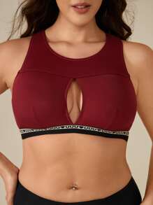 Plus Letter Tape Cut Out Front Bralet - Burgundy - View 1