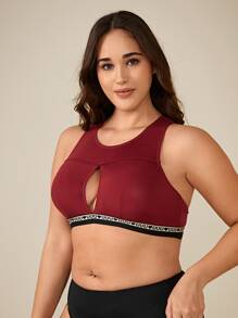 Plus Letter Tape Cut Out Front Bralet - Burgundy - View 3