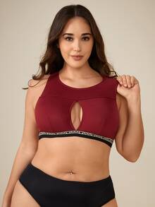 Plus Letter Tape Cut Out Front Bralet - Burgundy - View 5