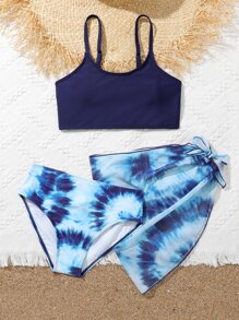 青少年扎染比基尼套装搭配沙滩裙夏日海滩