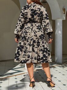 SHEIN Clasi Plus Floral Print Wrap Knot Side Ruffle Hem Dress - Multicolor - View 2