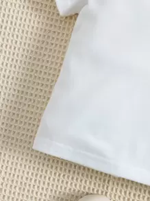 SHEIN Vintaside Kids Baby Girl Peter Pan Collar Keyhole Back Tee - White - View 3