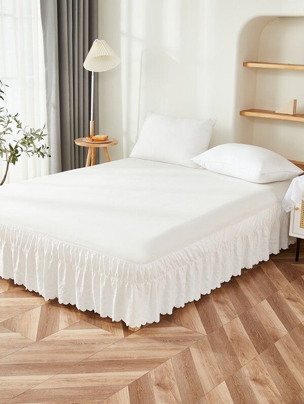 Solid Color Shell Trim Bed Skirt, White Wrap Around Bed Skirt For