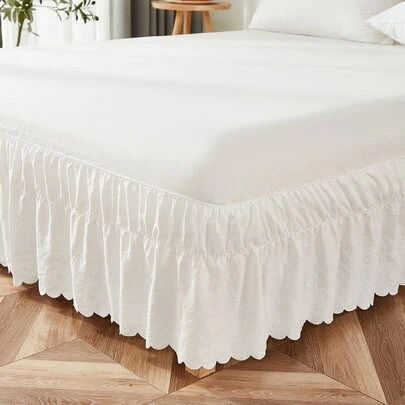 白色荷叶边床裙，波西米亚农舍风格，轻薄柔软的超细纤维床裙，男女通用，仅含床裙一件（不含被芯）