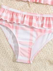 Young Girl Plaid Ruffle Hem Bikini Set Summer Beach - Multicolor - View 3