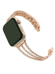 Rhinestone Embellished Band Tương thích với Apple Watch - Hoa hồng vàng - Xem 1