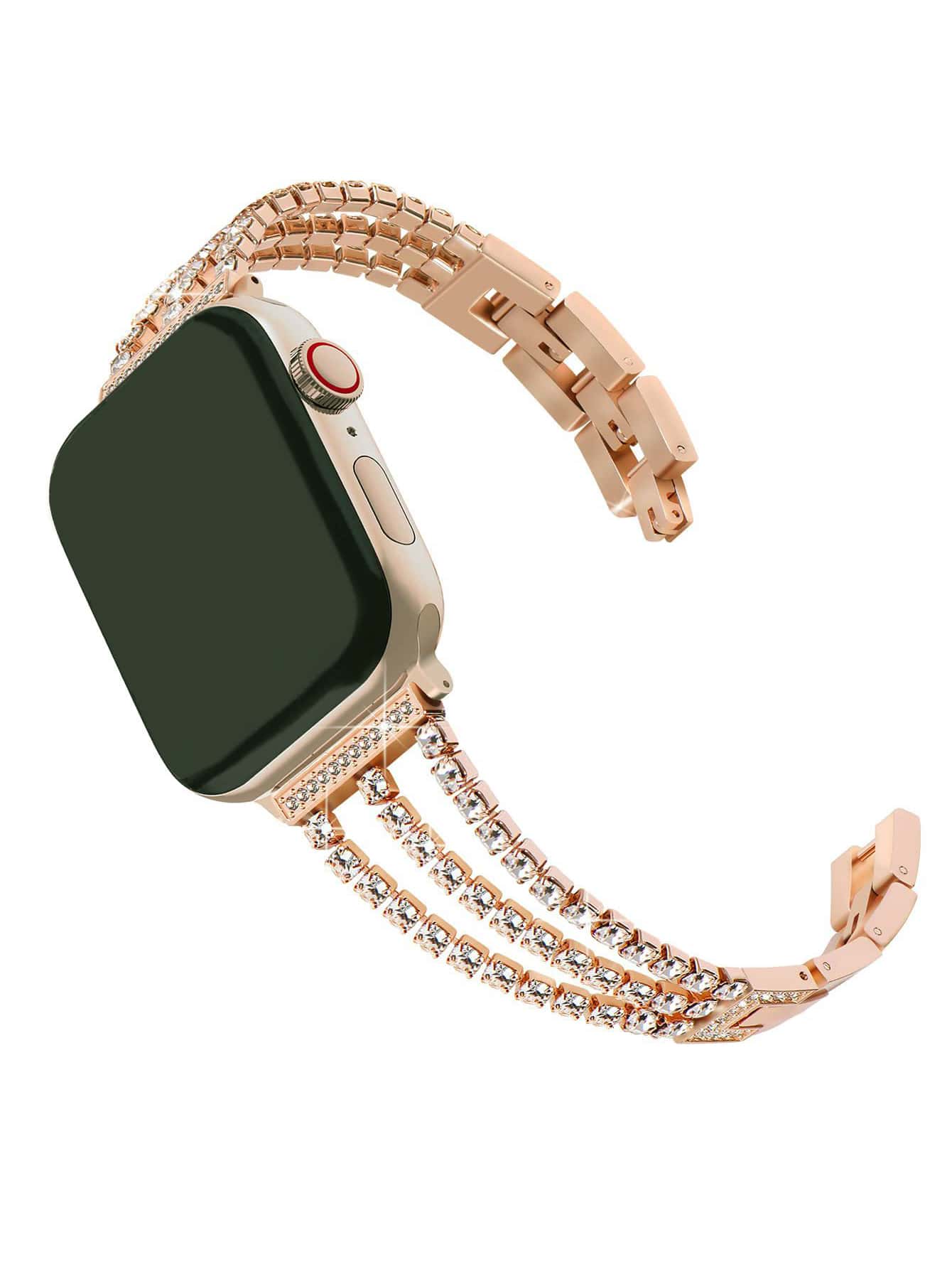 Rhinestone Embellished Band Tương thích với Apple Watch - Hoa hồng vàng - Xem 1