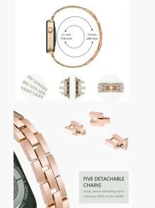 Rhinestone Embellished Band Tương thích với Apple Watch - Hoa hồng vàng - Xem 4