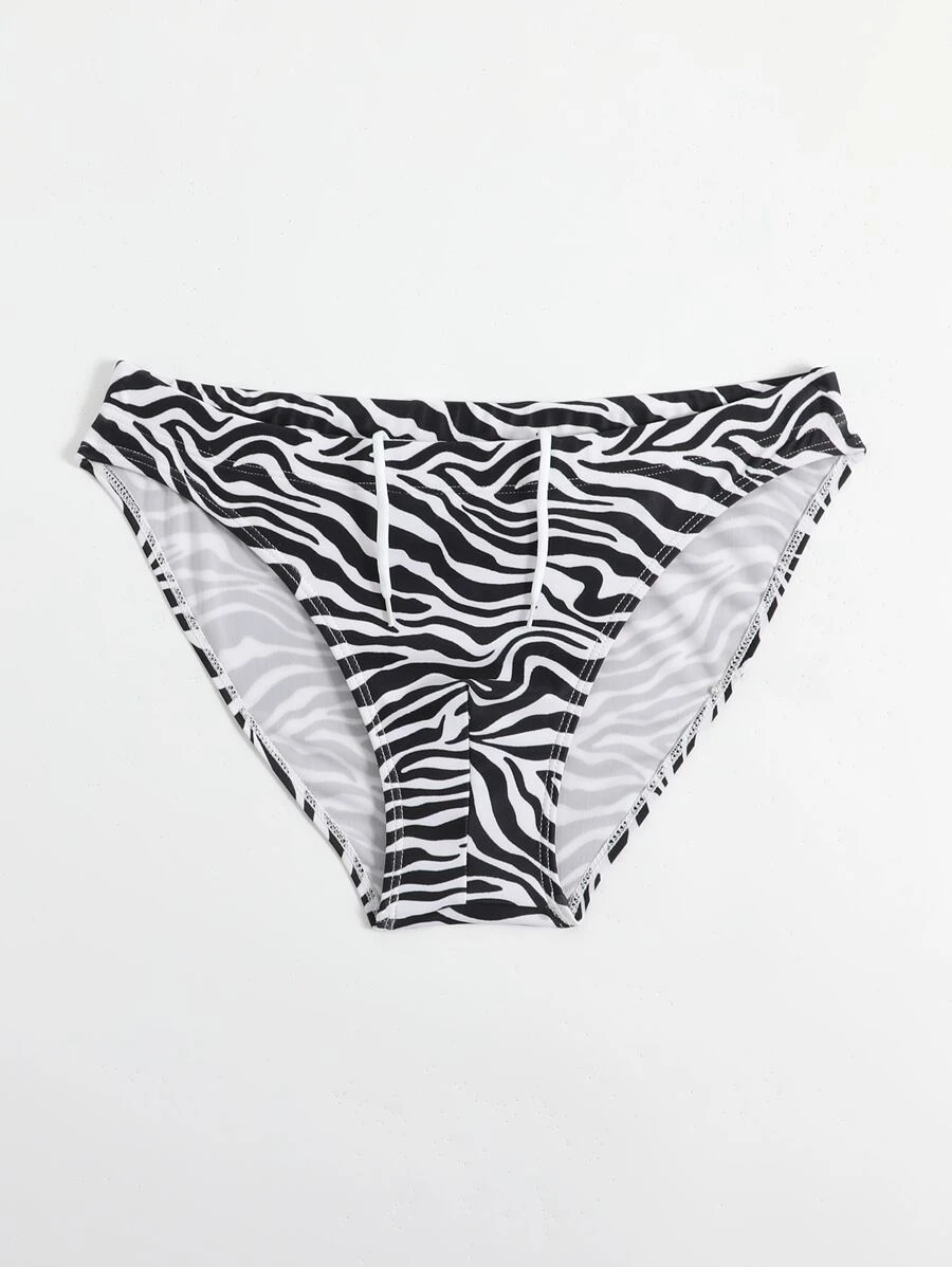 Manfinity Men Zebra Striped Swim Brief - Black and White - View 1