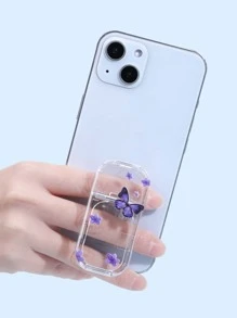 1pc Butterfly Pattern Clear Stand-Out Phone Grip - Purple - View 1