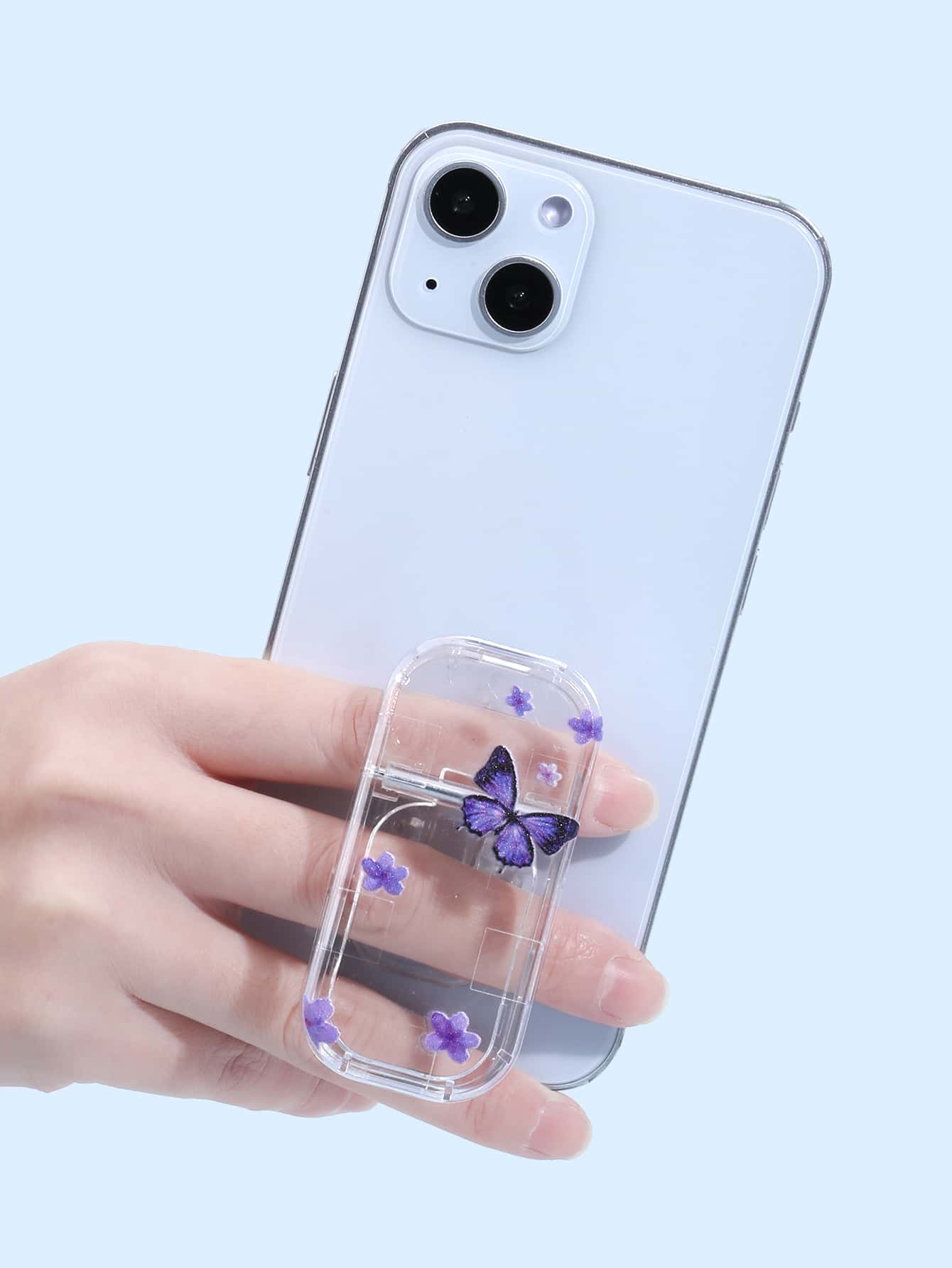 1pc Butterfly Pattern Clear Stand-Out Phone Grip - Purple - View 1