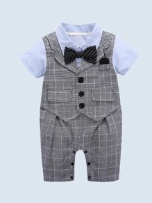 Đứa bé trai Kẻ sọc Nơ mặt trước 2 trong1 Áo liền quần - Nhiều màu - Xem 2