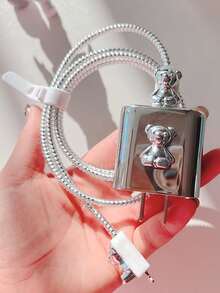 6pcs Bear Decor Data Cable Protector & Charger Head Cover & Storage Bag Set - Silver - View 2