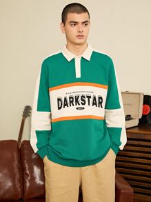 Hombres Sudadera con estampado de letra de color combinado de hombros caídos - Multicolor - Ver 4