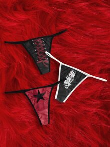 ROMWE Anime 3pack Skull & Star Graphic Thong Set - Multicolor - View 1