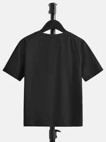 SHEIN 男孩人像和日文字元圖案T恤 - 黑色 - 查看 2