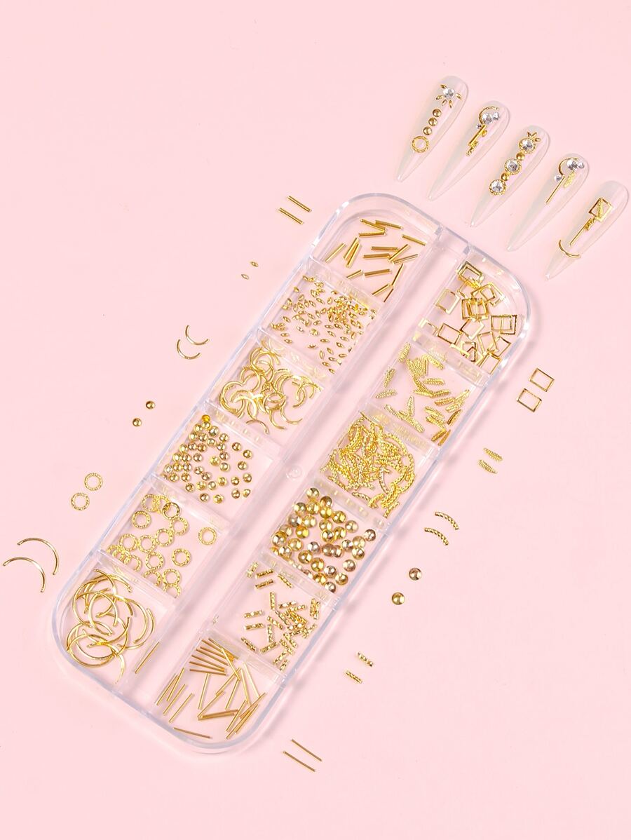 1 caja 3d con diseño geométrico Decoración de uñas - Dorado - Ver 1