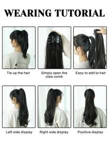 7JHH WIGS Black Ponytail Extension For Women 20'' Medium Length Straight Claw Clip In Ponytails Natural Synthetic Hair Extension Easy To Use Fluffy &Not Tangled - Black - View 8