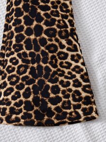 SHEIN Girls Solid Tee & Leopard Print Flare Leg Trousers - Multicolor - View 4