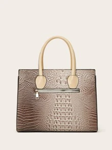 全新時尚大容量復古動物印花休閒簡約優雅設計多功能卡夾皮夾手提包套裝，性價比高，適合職場、辦公室、大學生、購物 - 彩色 - 查看 2