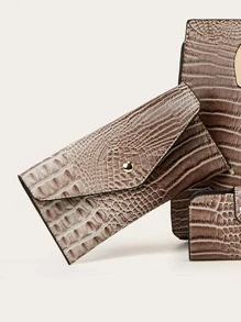 全新時尚大容量復古動物印花休閒簡約優雅設計多功能卡夾皮夾手提包套裝，性價比高，適合職場、辦公室、大學生、購物 - 彩色 - 查看 3