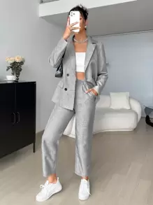 SHEIN EZwear 雙排釦西裝外套和褲子