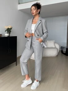 SHEIN EZwear 雙排釦西裝外套和褲子