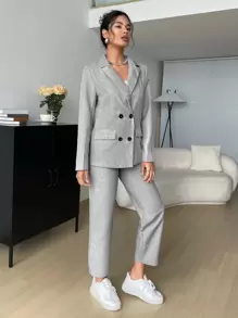 SHEIN EZwear 雙排釦西裝外套和褲子