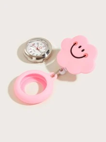 1pc Pink Cloud Shaped Nurse Watch With Easy Pull Clasp, Stretchable